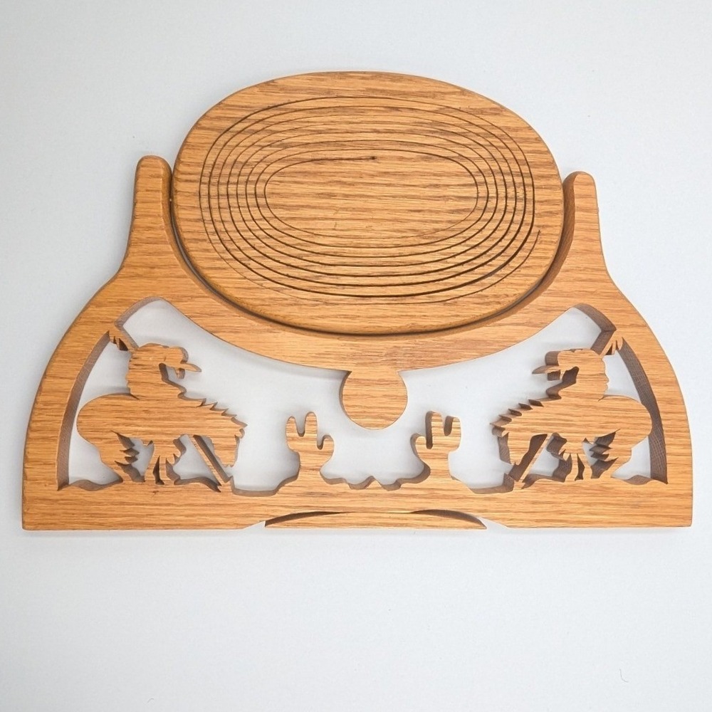 Unbranded Collapsible‎ Wood Fruit Basket Brown Oak Western Bronco Design OS